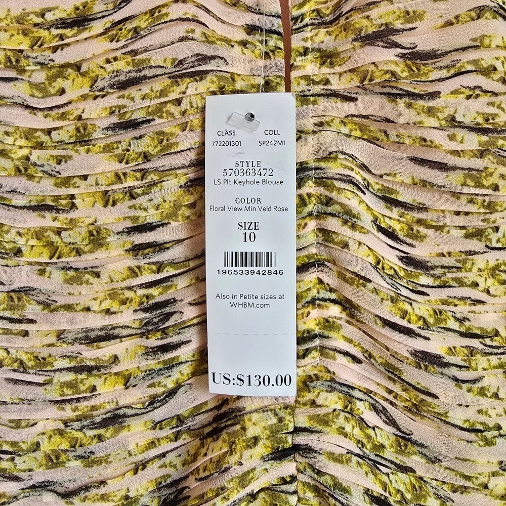 White House Black Market NEW Watercolor Blouson Sleeve Pleated Keyhole Top SZ 10 - Picture 10 of 14